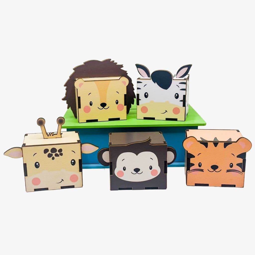 5/10/15/20PCS Mini Cubos Safari em MDF - Lembrancinha Porta Bombom Caixinha