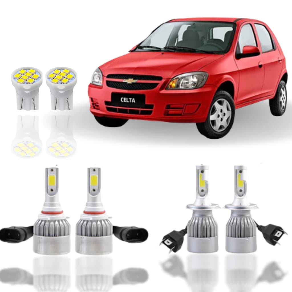 Kit Lâmpada led Chevrolet Celta 2006 a 2015 (Farol alto baixo milha Farolete) H1 HB4 T10 Ultra Led Super Led
