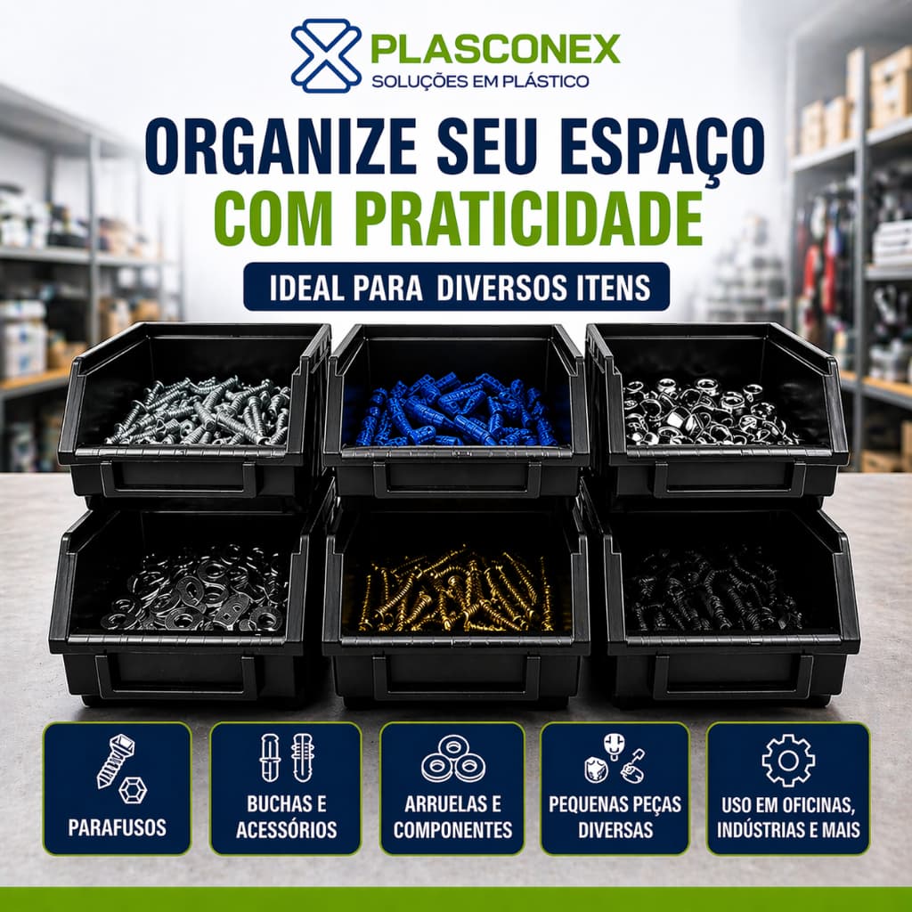 Kit 10 / 20 /30  Caixas Gaveta Bin Organizadoras de parafusos Plástico Preto N°03 Resistente Empilhavel
