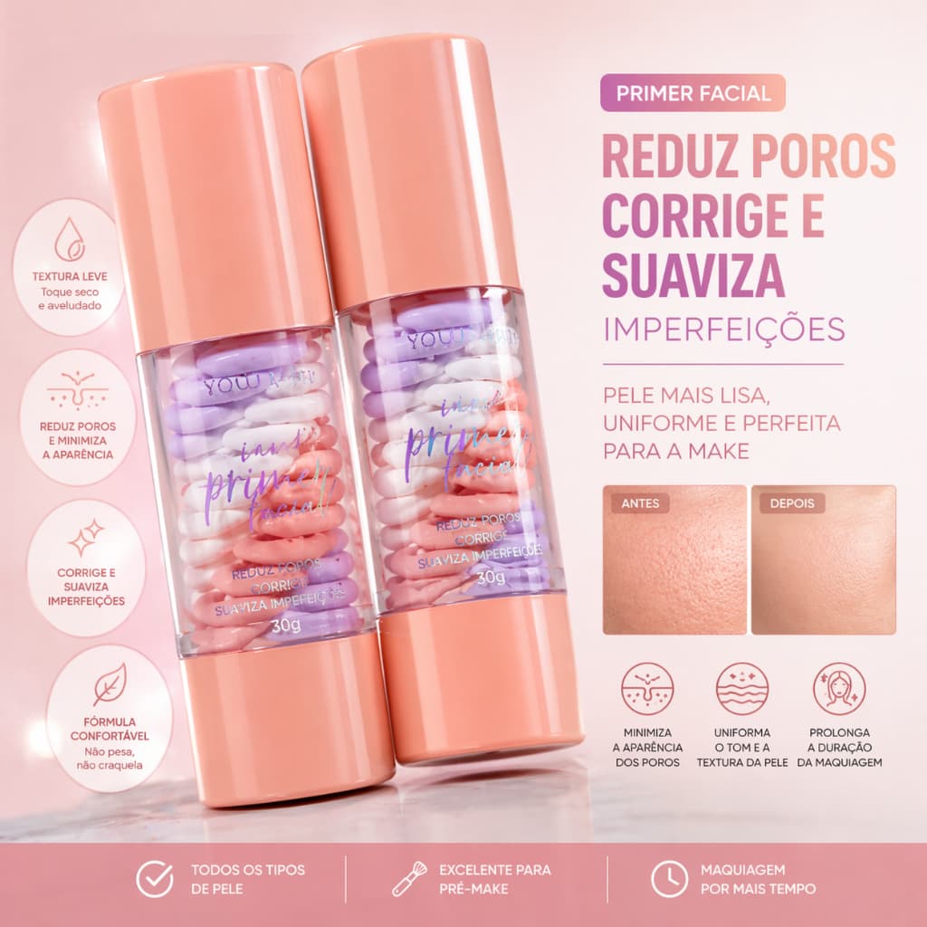 Primer Facial Multicor Aperfeiçoamento da Pele 3 Cores Suavizar Poros