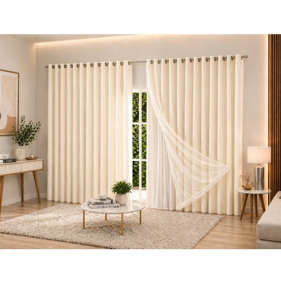 Cortina Voil Gaze de Linho com Forro Microfibra 3,00 x 2,30/2,50/2,80 Largura 3m
