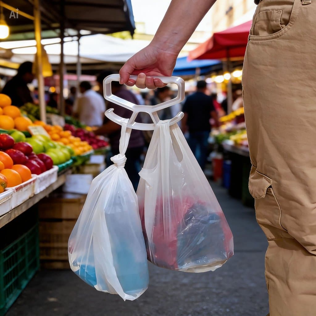 Suporte Carregador de Sacolas Reforçado – Alça Ergonômica Resistente para Mercado e Compras