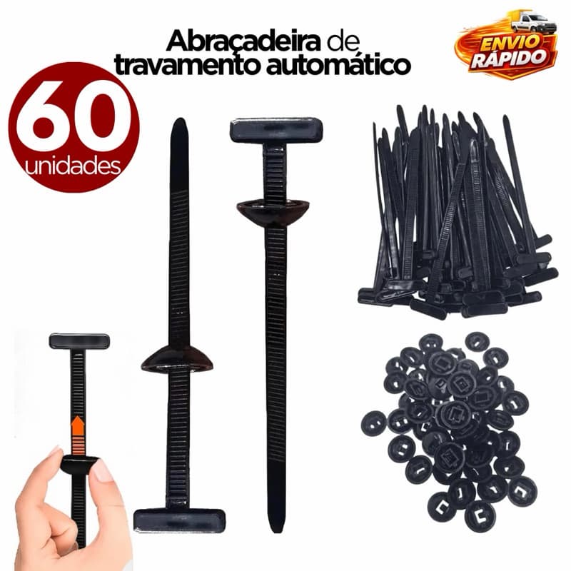 Kit 60/40/20 Abraçadeiras de Nylon Travamento Automático Multiuso Fixação Segura Alta Qualidade