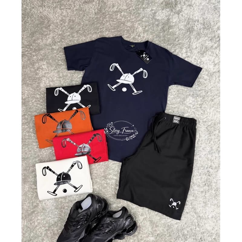 Conjunto Camiseta Polo play 100% Algodão + Short Tectel Masculino Lançamento Promoção