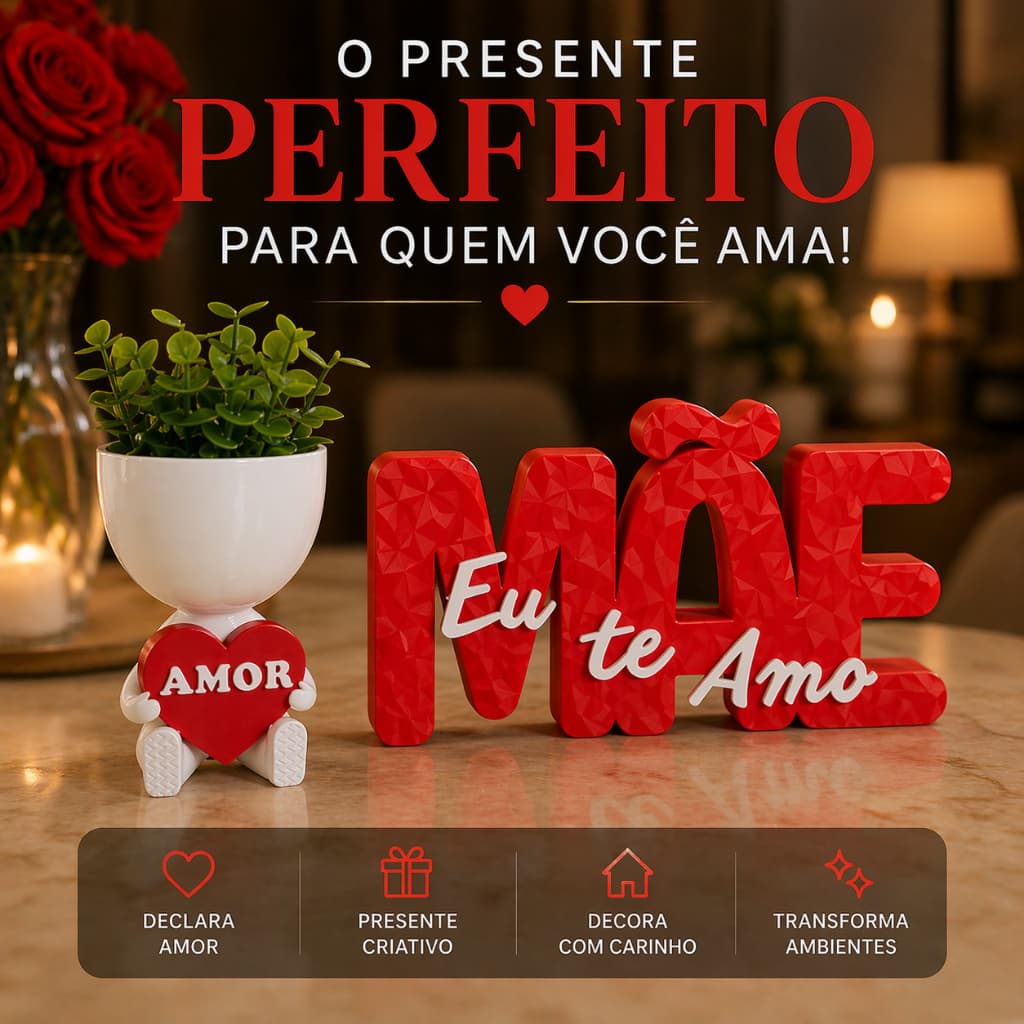 Decoração Dia das Mães + Vaso do Amor | Decorativo Para Casa, Sala, Escritório Presentear Sua Rainha