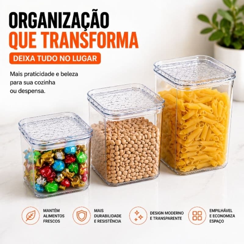 Potes Herméticos para Alimentos Tampa Vedação Organizador Cozinha Kit Completo