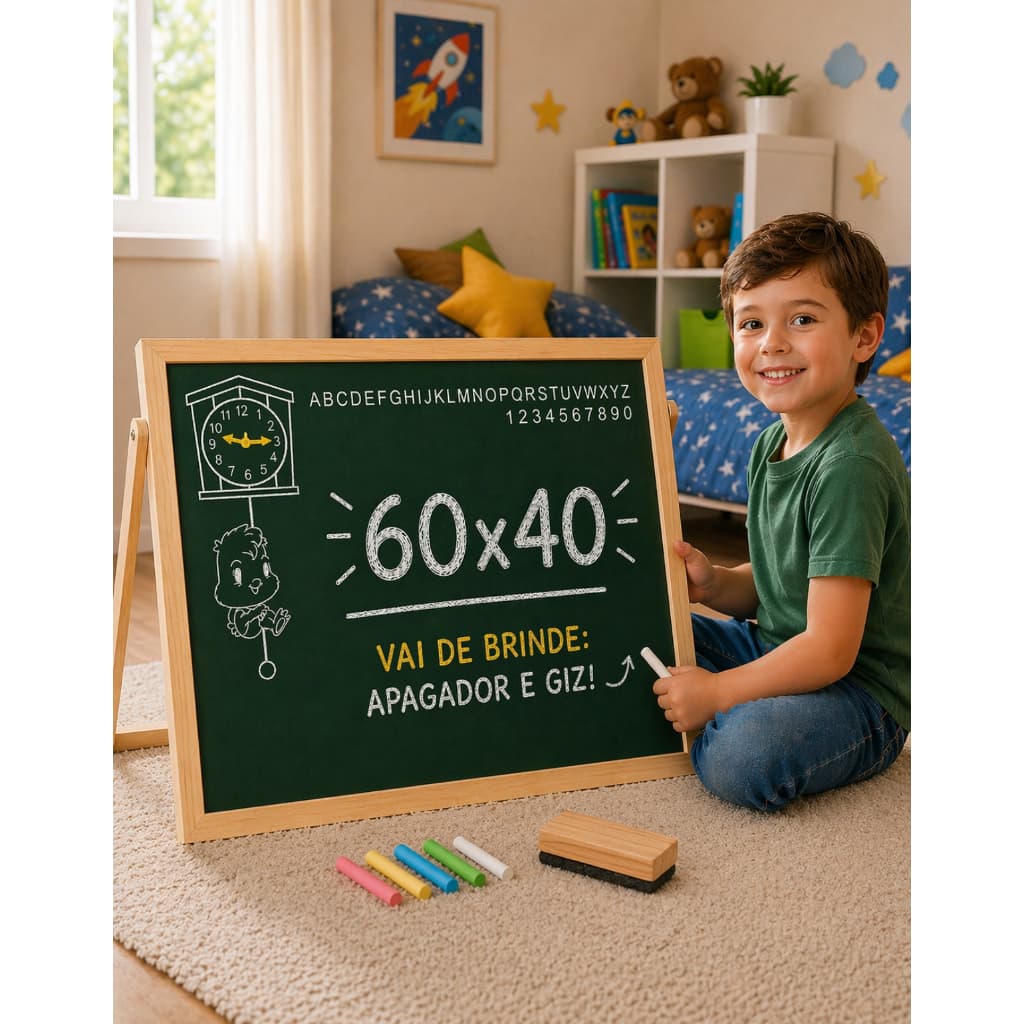 Lousa Quadro Infantil Pedagógico Apoio 60x40 Apagador Giz