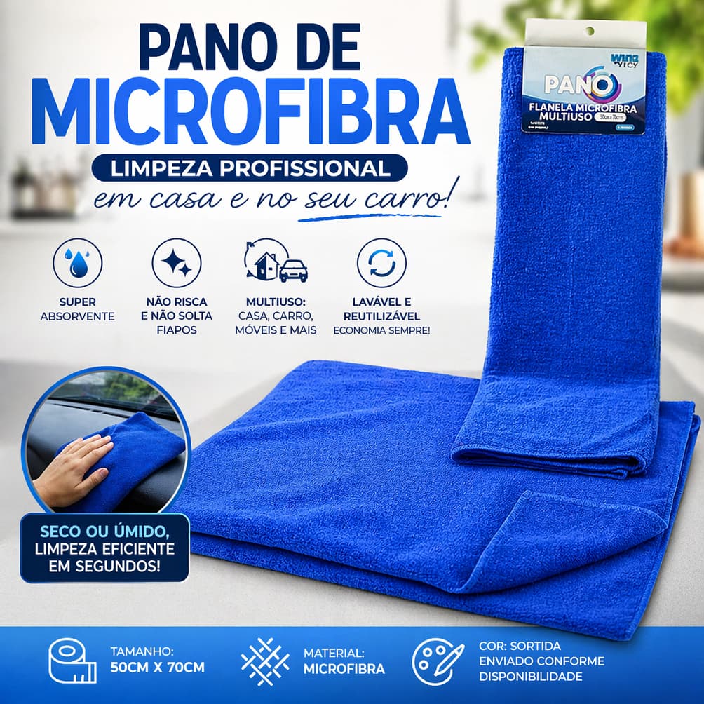 Pano de Microfibra Flanela  Não Risca Não Solta Fiapo Multioso Carro Casa e Moveis