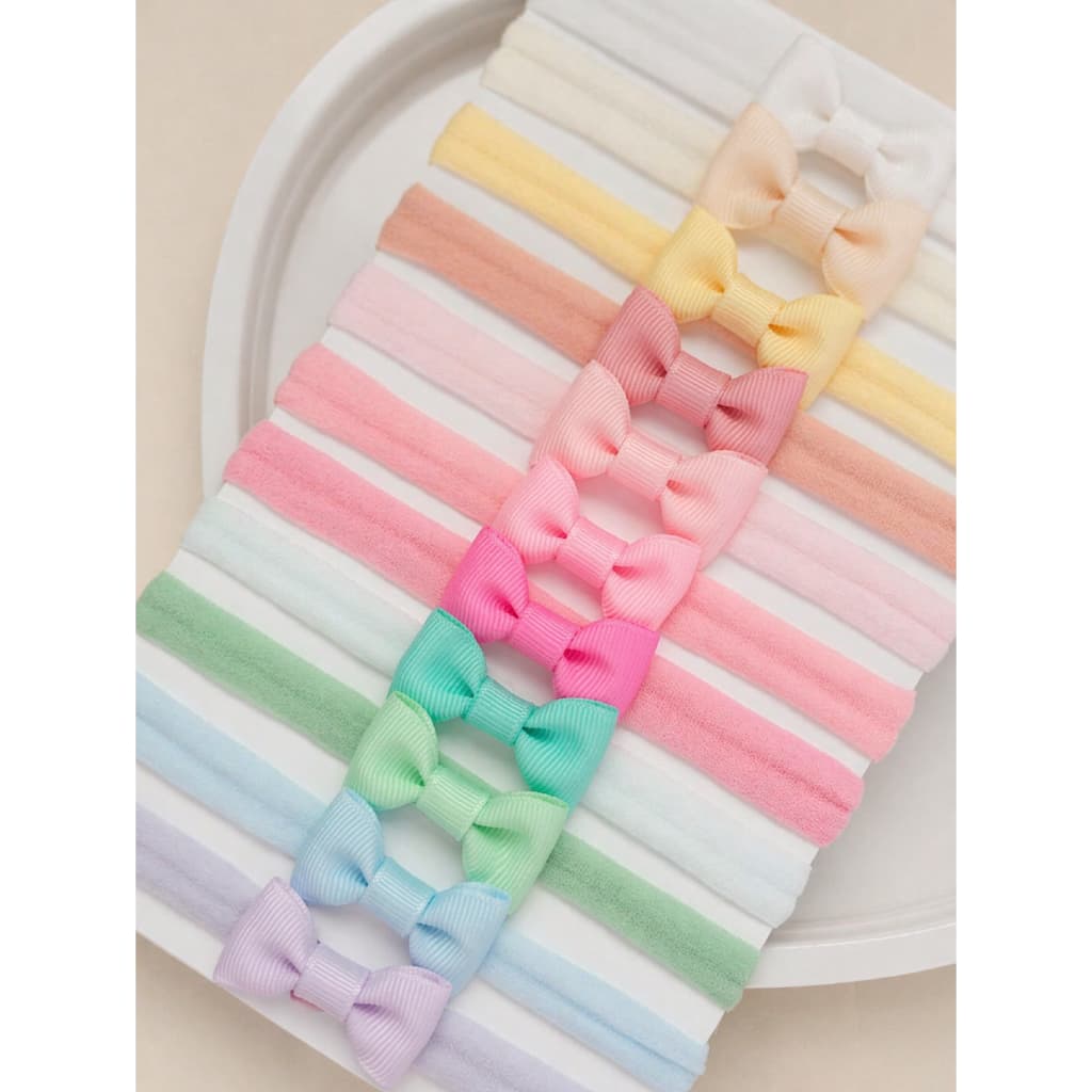 10 Peças Conjunto com Faixa de Cabelo com Laço e Meias de Seda para Bebê em Cores Pastel