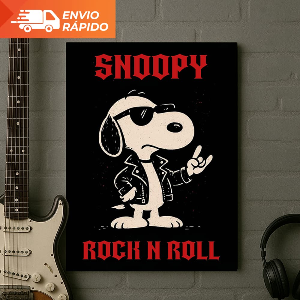 Quadro Decorativo Rock Snoopy Placa MDF Adesivo Vinil Fita Dupla Face Decoração Quarto Sala Estúdio