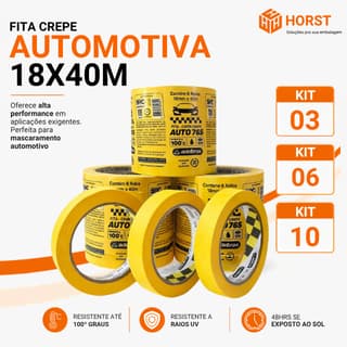 Fita Crepe Automotiva Amarela Anti-UV Adelbras AUTO 765 – Alta Performance 18mm x 40m