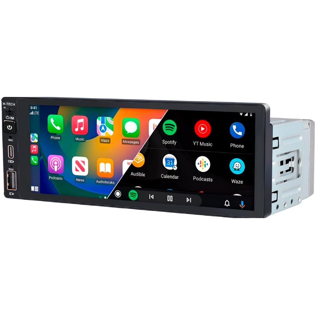 Multimídia MP5 H-Tech 1 DIN 6.9" CarPlay Android Auto Bluetooth Espelhamento (Com Fio)