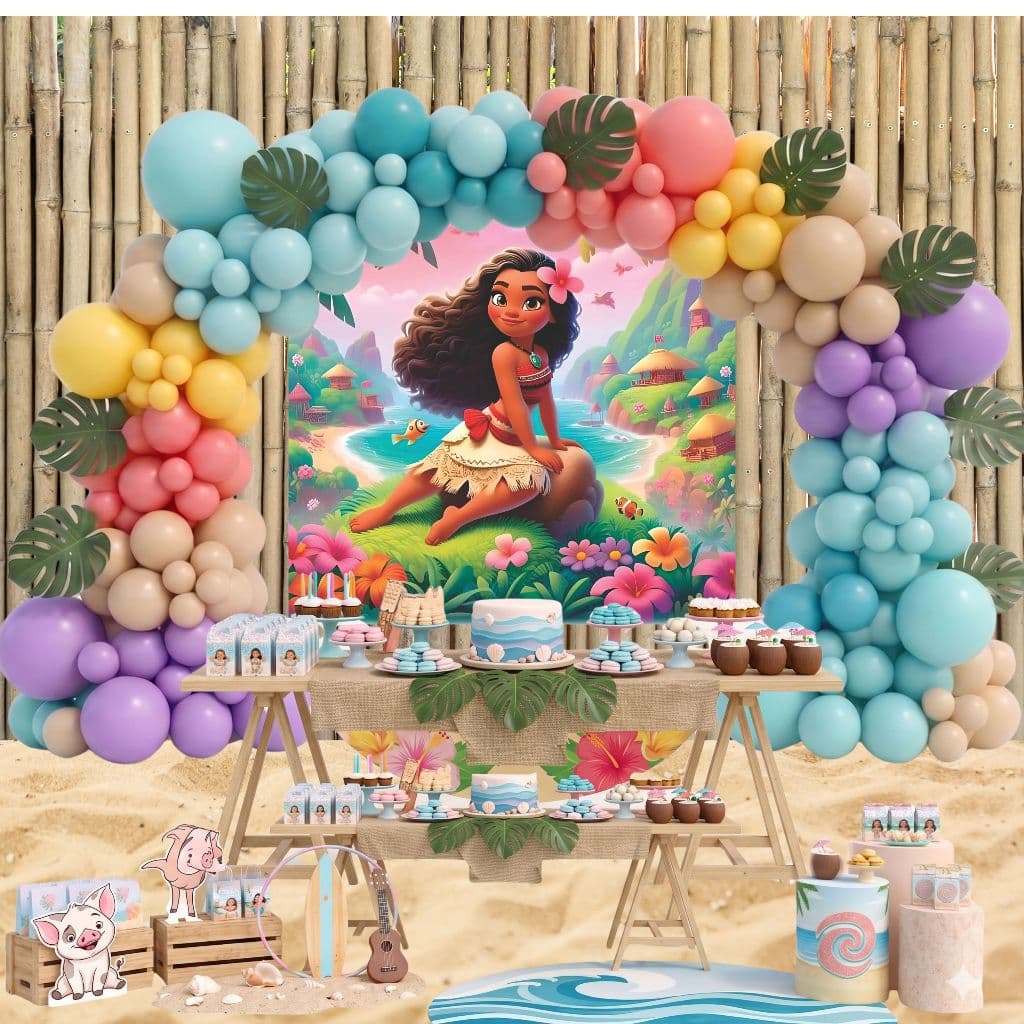 Painel de Festa Infantil Antirreflexo Decoração Princesa Moana Tamanhos P e M