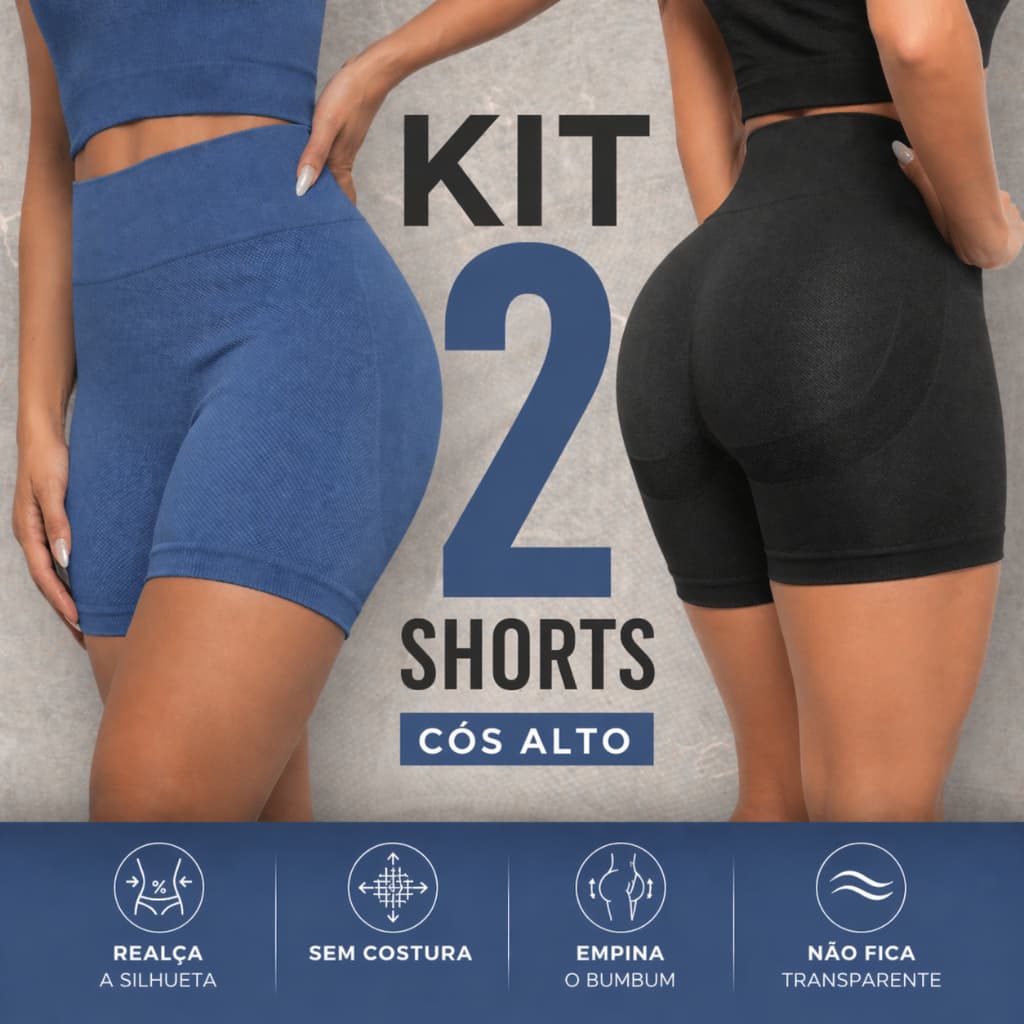 Kit 2 Shorts Academia Fitness Feminino Exercícios Corrida Cós Alto Empina Bumbum Sem Costura