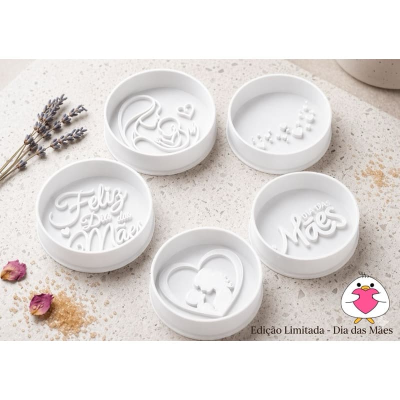Kit carimbo biscuit cookie decoração confeitaria dia das mães 5 peças