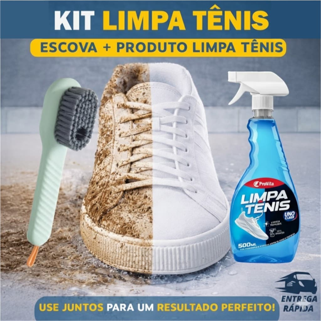 Kit Limpa Tênis Profissional + Escova - Restaurador Instantâneo Limpeza Profunda 500ml