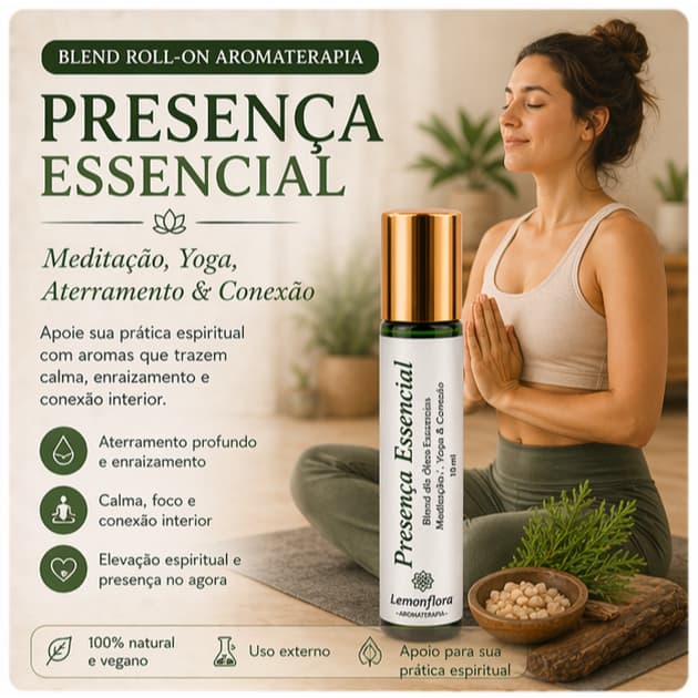 Blend Roll-On para Meditação, Yoga, Aterramento & Conexão | Aromaterapia 10ml I Vetiver, Cedro & Olíbano I Lemonflora