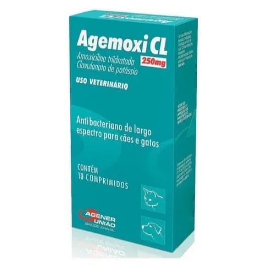 Agemoxi CL 250mg Agener União Antibiótico Cães e Gatos 10 Comprimidos