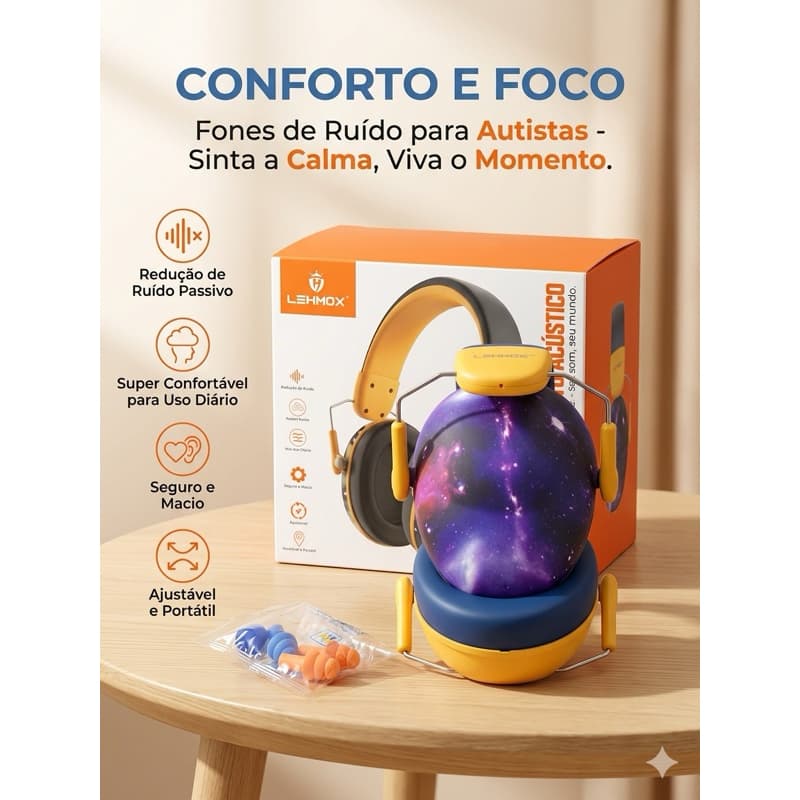 Abafador Autismo 32 db  Infantil Fone Protetor de Som Ouvido Auricular Ruido Super Confortavel Tdah Tea Autista