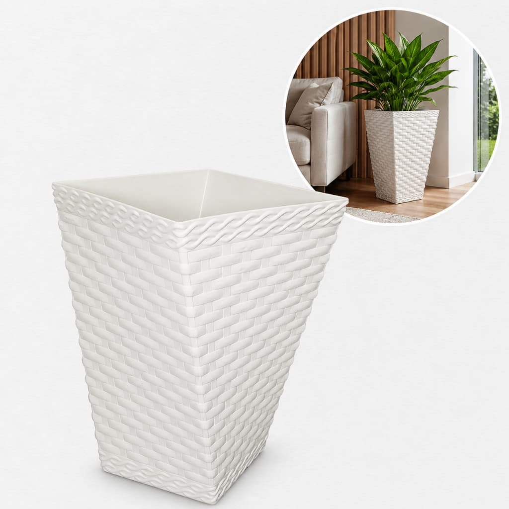 Vaso Twister Rattan Branco de Plástico Decorativo Resistente Moderno Jardim Sala Varanda Luxo Top BR