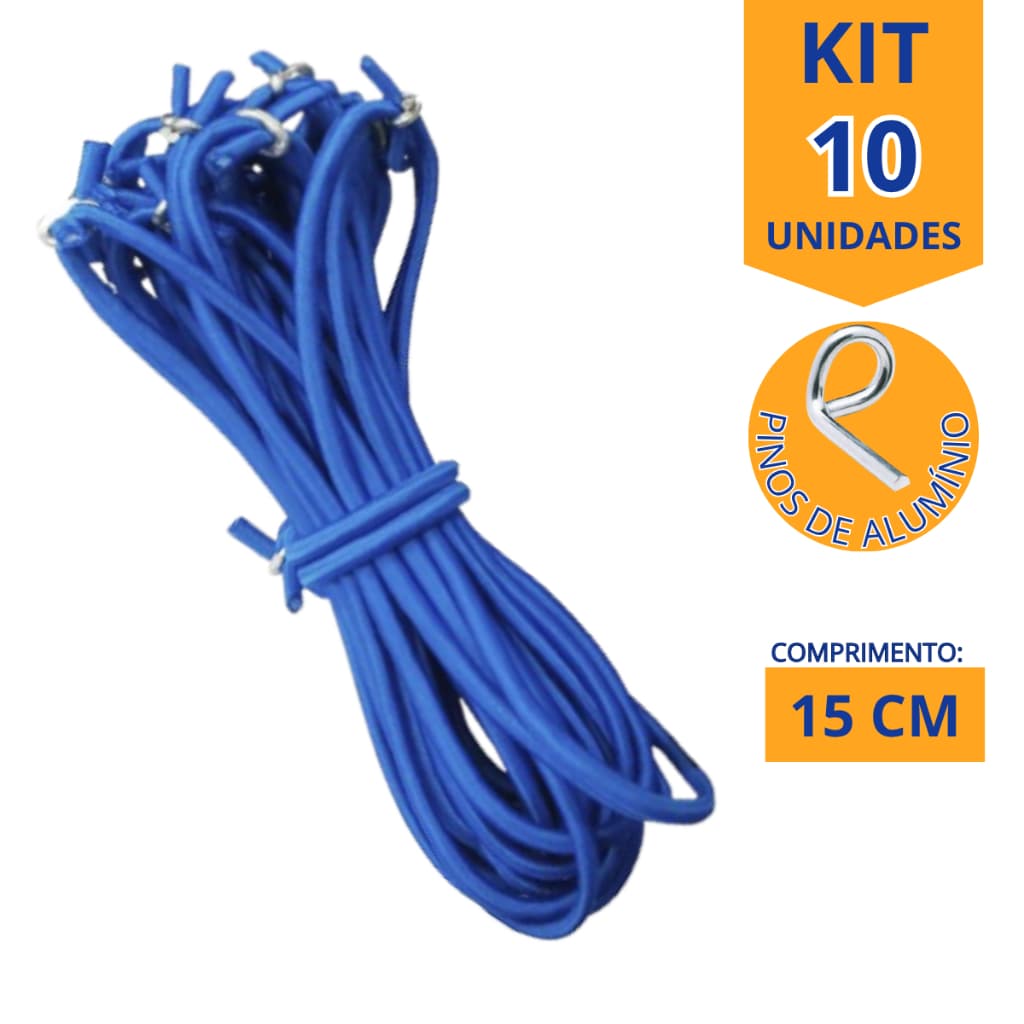 Kit 10 Elásticos Para Capa Lona de Piscina + Pinos de Alumínio (Esticador de Lona, Capa, Multiuso)