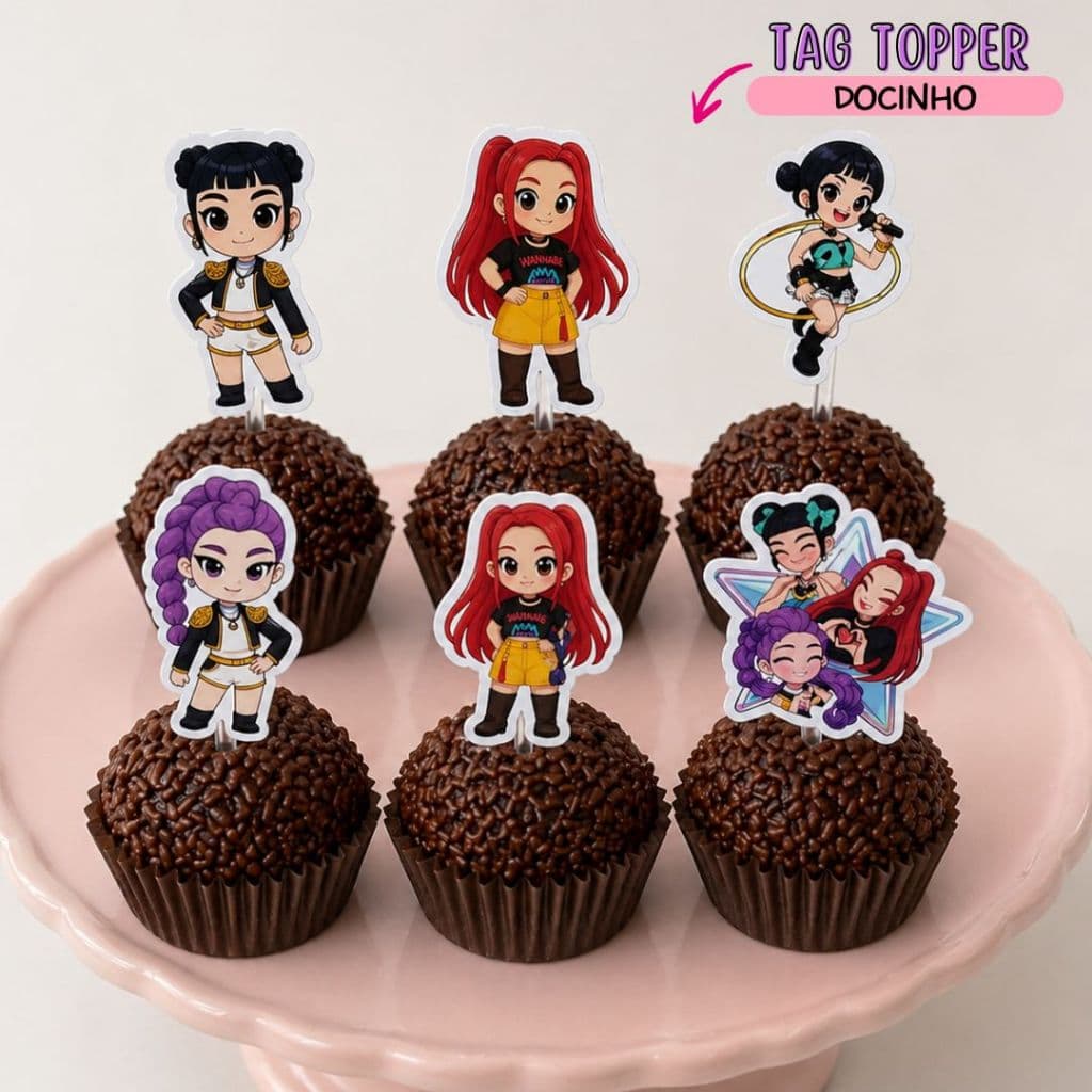 50 Tag Topper de Docinho Guerreiras do k-pop / Personalizads / Aniversário / Lembrancinhas
