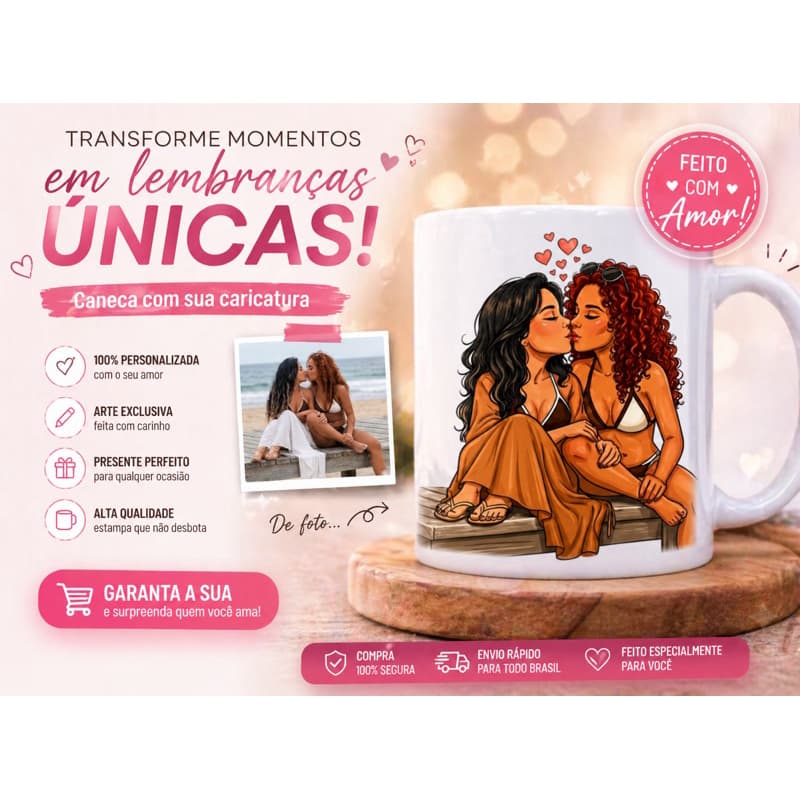 Caneca com Caricatura Personalizada | Transforme sua Foto em Desenho | Presente Único e Criativo para qualquer ocasião