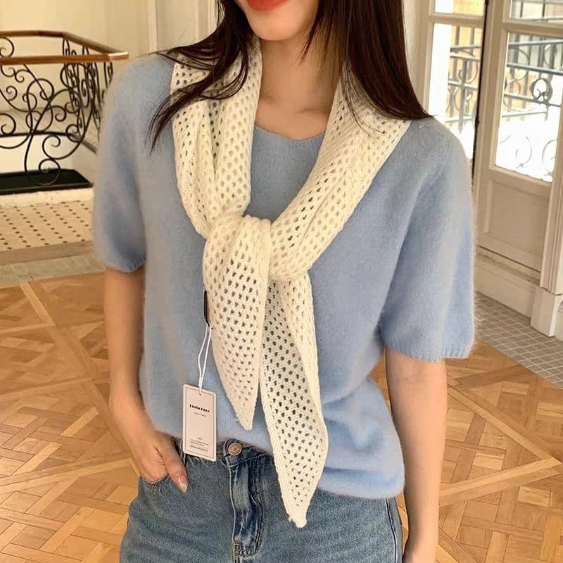 Lenço Bandana Tricot Ponto Croche Tendência Verão