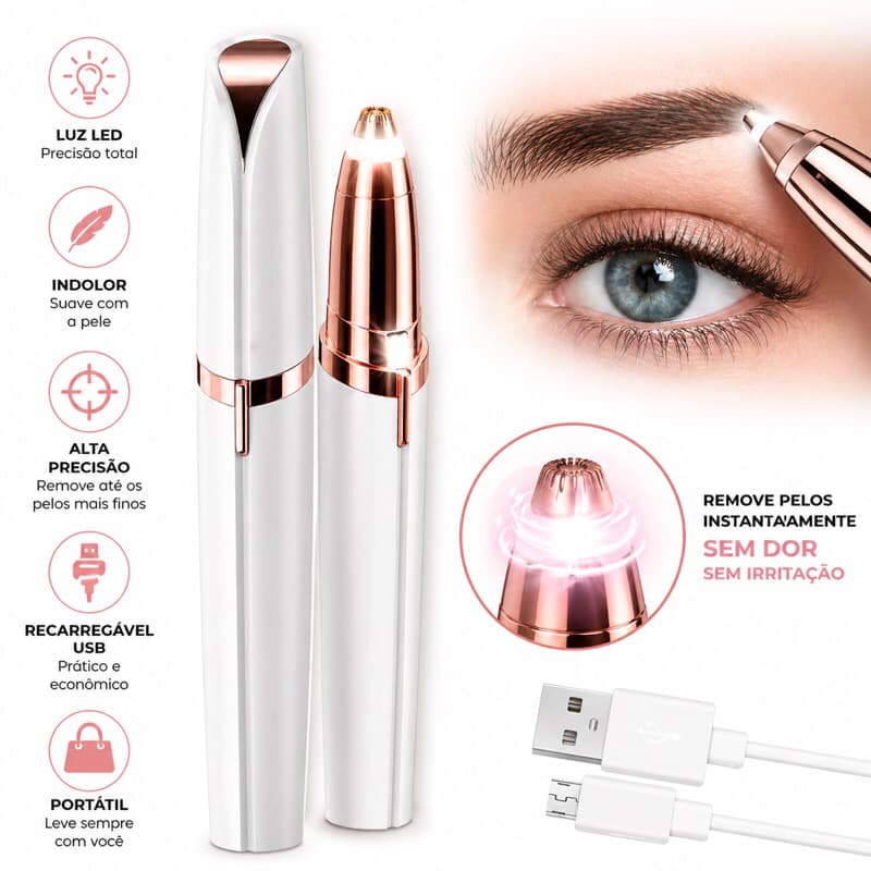 Caneta Aparadora Elétrica Sobrancelha Recarregável USB Removedor de Pelos Facial com LED Portátil