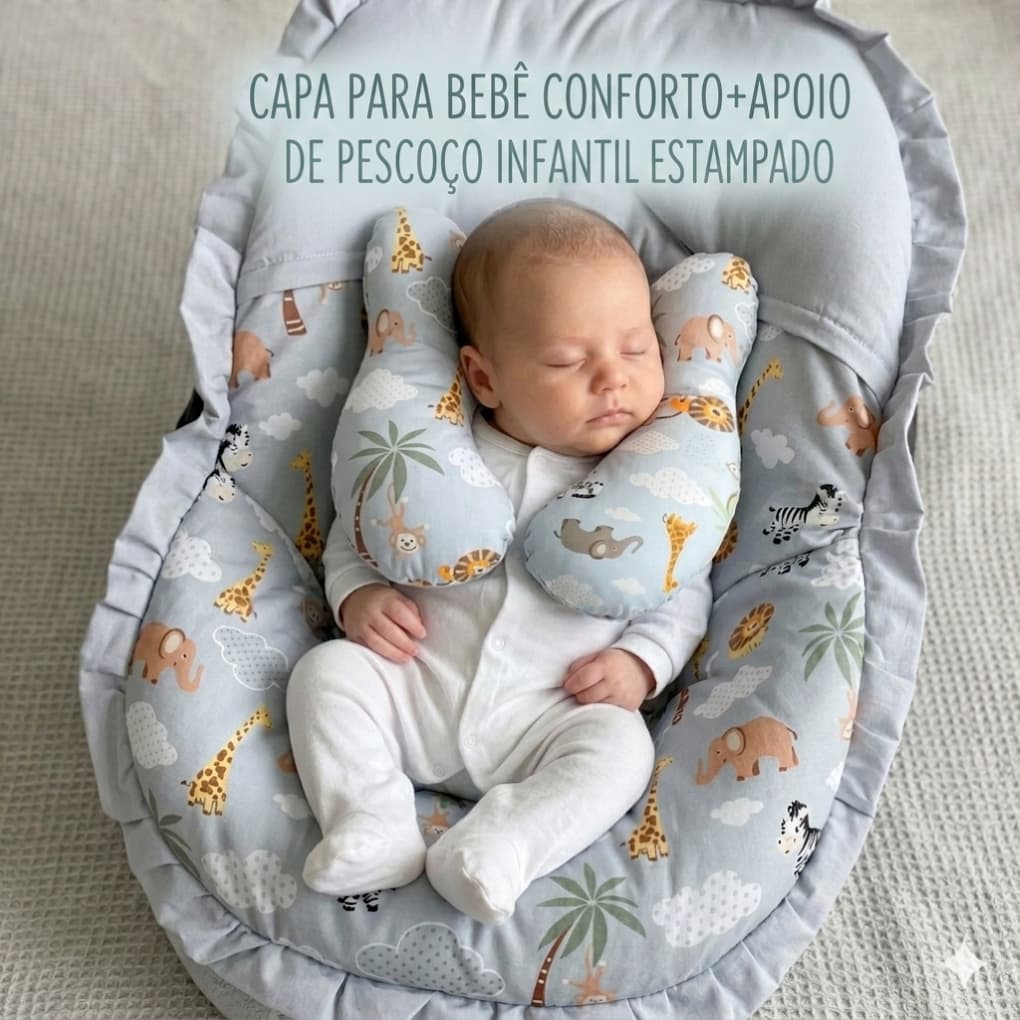 Capa para Bebê Conforto+Apoio de pescoço infantil Estampado Menino/Menina