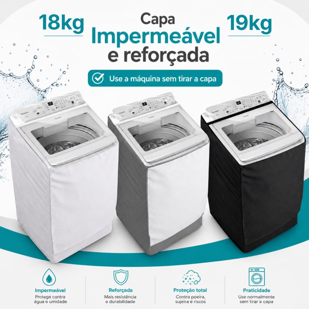 Capa Maquina Lavar Varias Marcas 18kg 19kg Impermeavel Reforçada Protege Sol Poeira Maresia Chuva