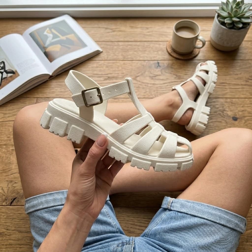 Sandália Aranha Tratorada Feminina Chunky Pescador Retrô Macia Lançamento Moda