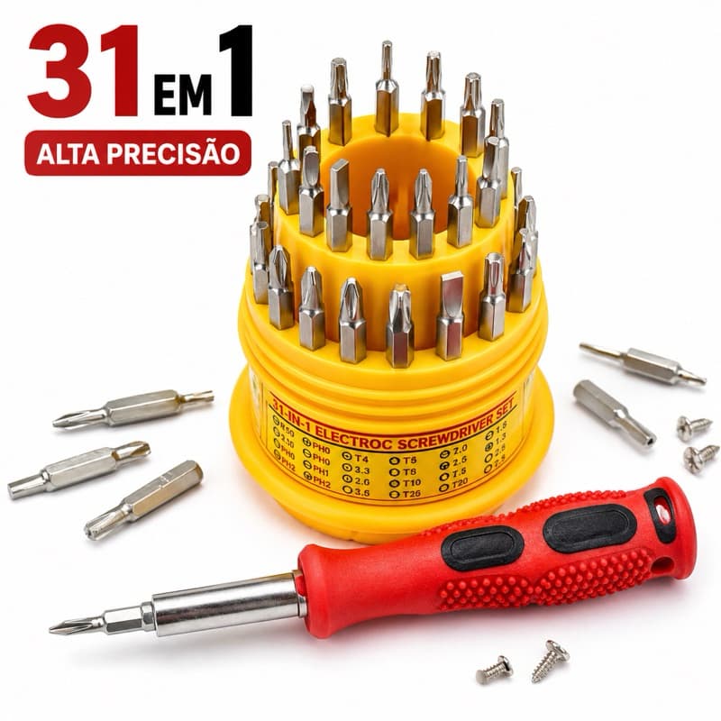 Kit Chaves Precisão 31 em 1 Profissional Manutenção Celular Notebook Relógio Eletrônicos