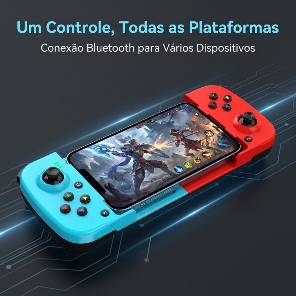 Controle Gamepad Bluetooth para Celular Extensível Recarregável iOS Android