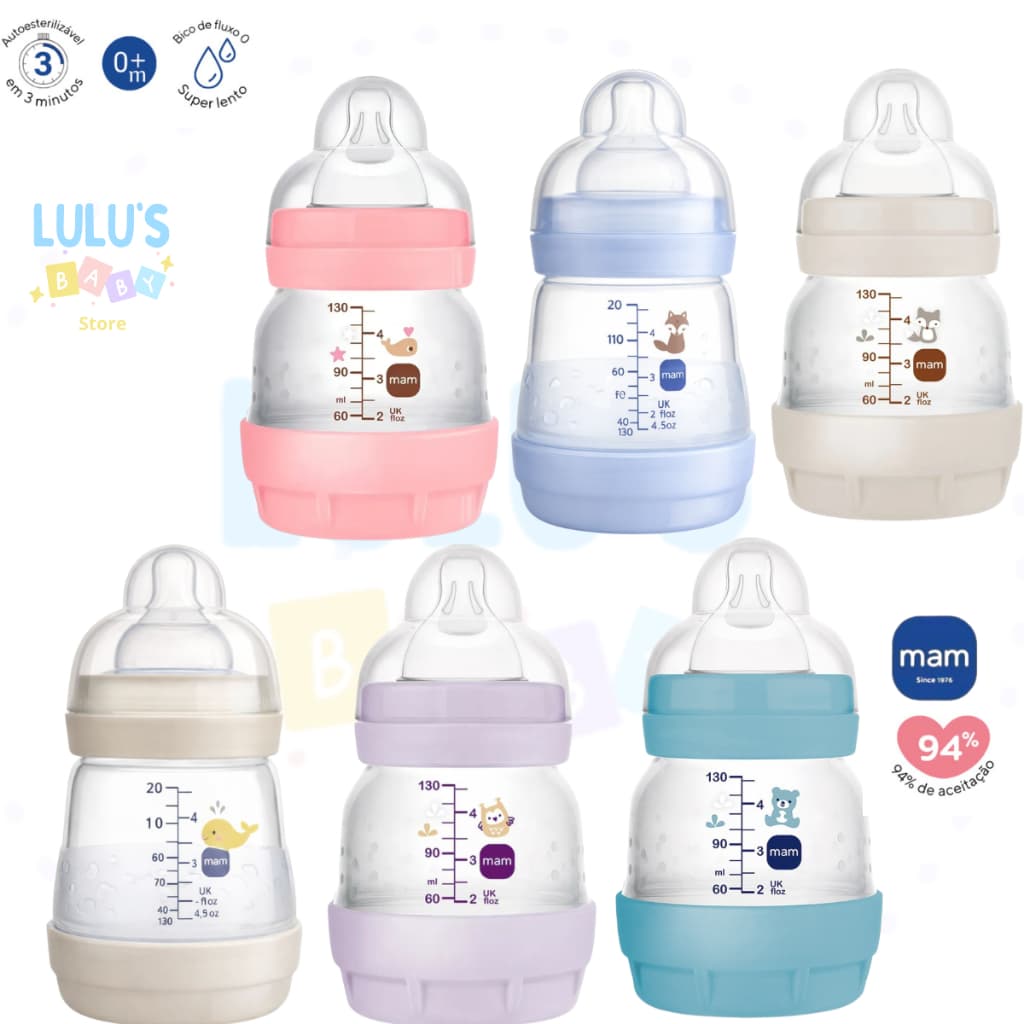Mamadeira MAM Original Lacrada Easy Start 130ml AntiCólica Autoesterilizável Fluxo adaptável UNIDADE