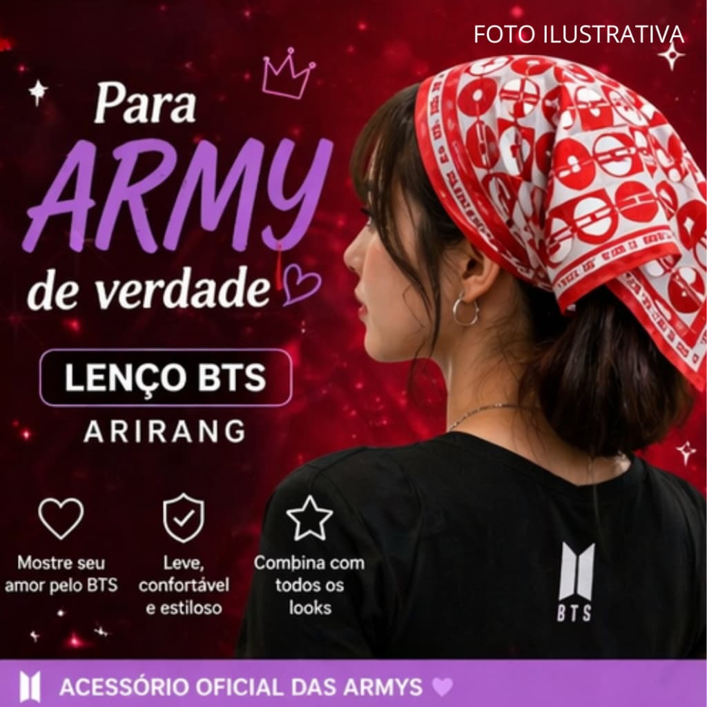 Lenço Feminino Estilo Coreano | Bandana BTS Arirang | Acessório Fashion Kpop