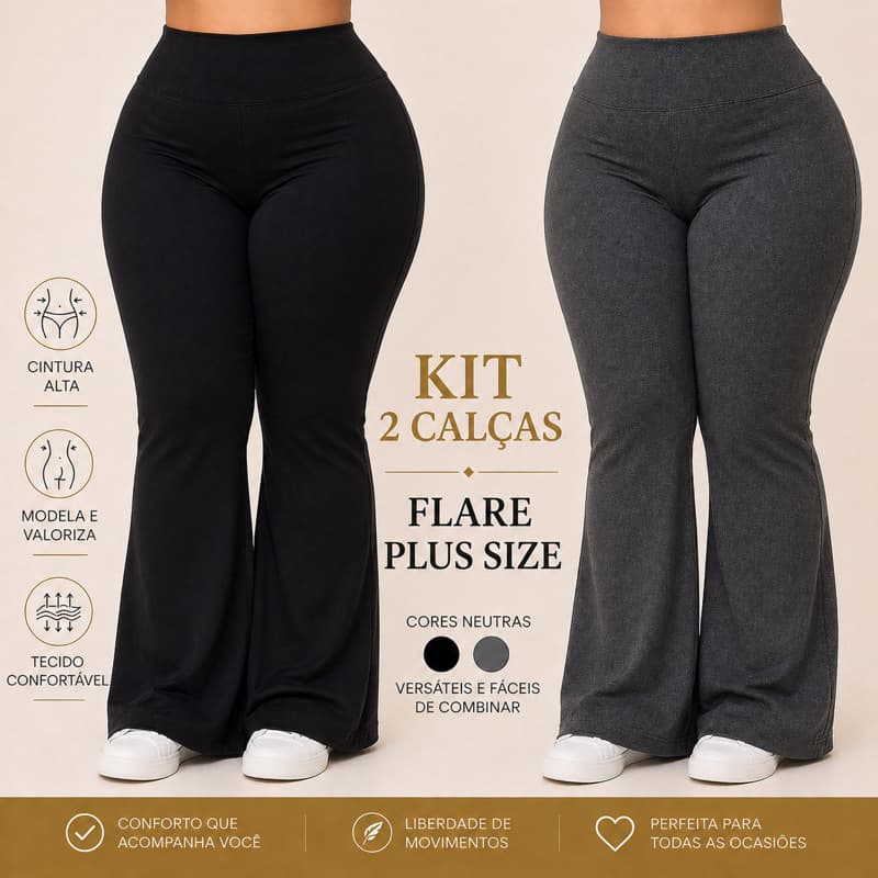 Kit 2 Calças Flare Plus Size Bailarina Suplex