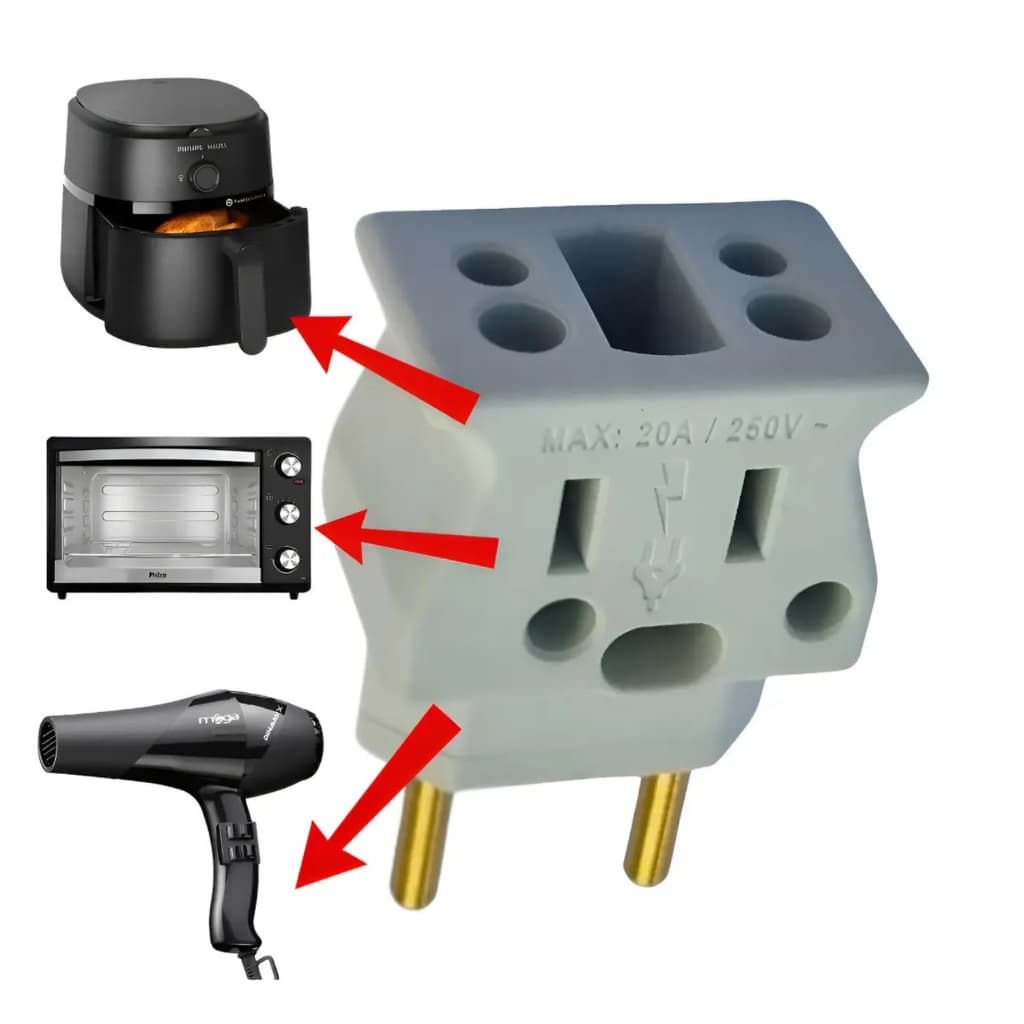 Kit 5 Adaptador Pino Grosso 20A Microondas Ultra Resistente Não Derete