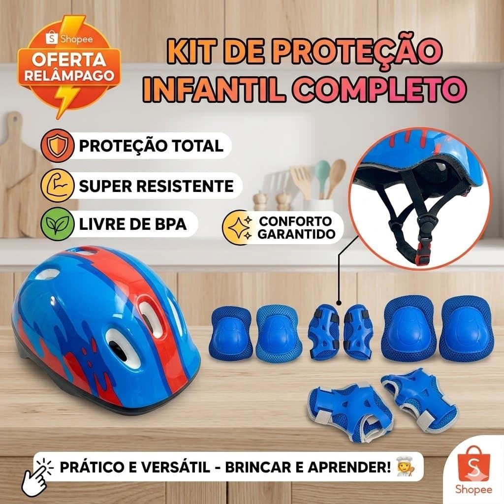 Kit Proteção Infantil Completo Capacete Joelheira Cotoveleira Segurança