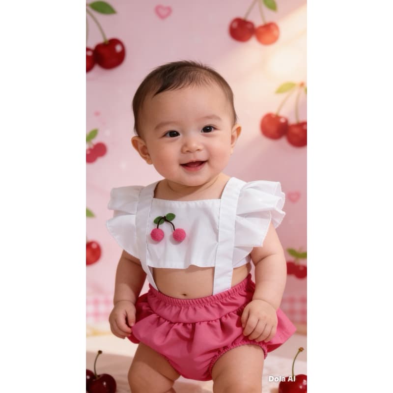 Romper Bebe Menina Cereja Fantasia Mêsversario