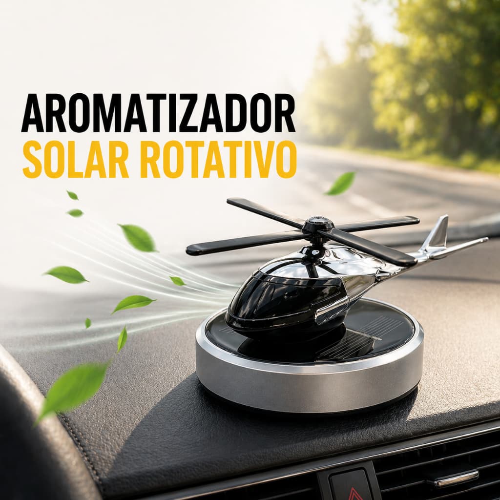 Aromatizador de Carro Helicóptero Solar Rotativo com Essência Premium e Design Sofisticado Cheirinho