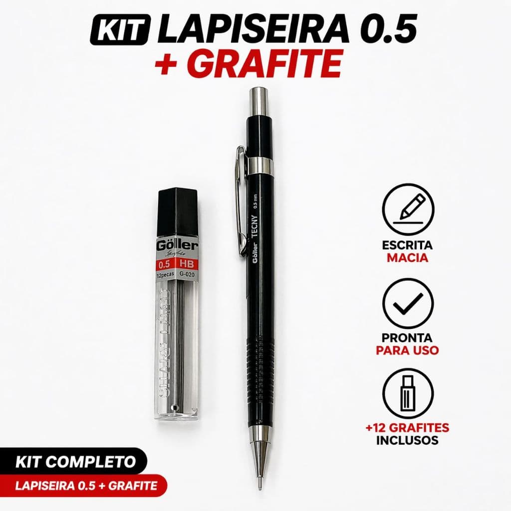 Lapiseira 0.5mm Profissional com 12 Grafites Escrita Precisa e Confortável