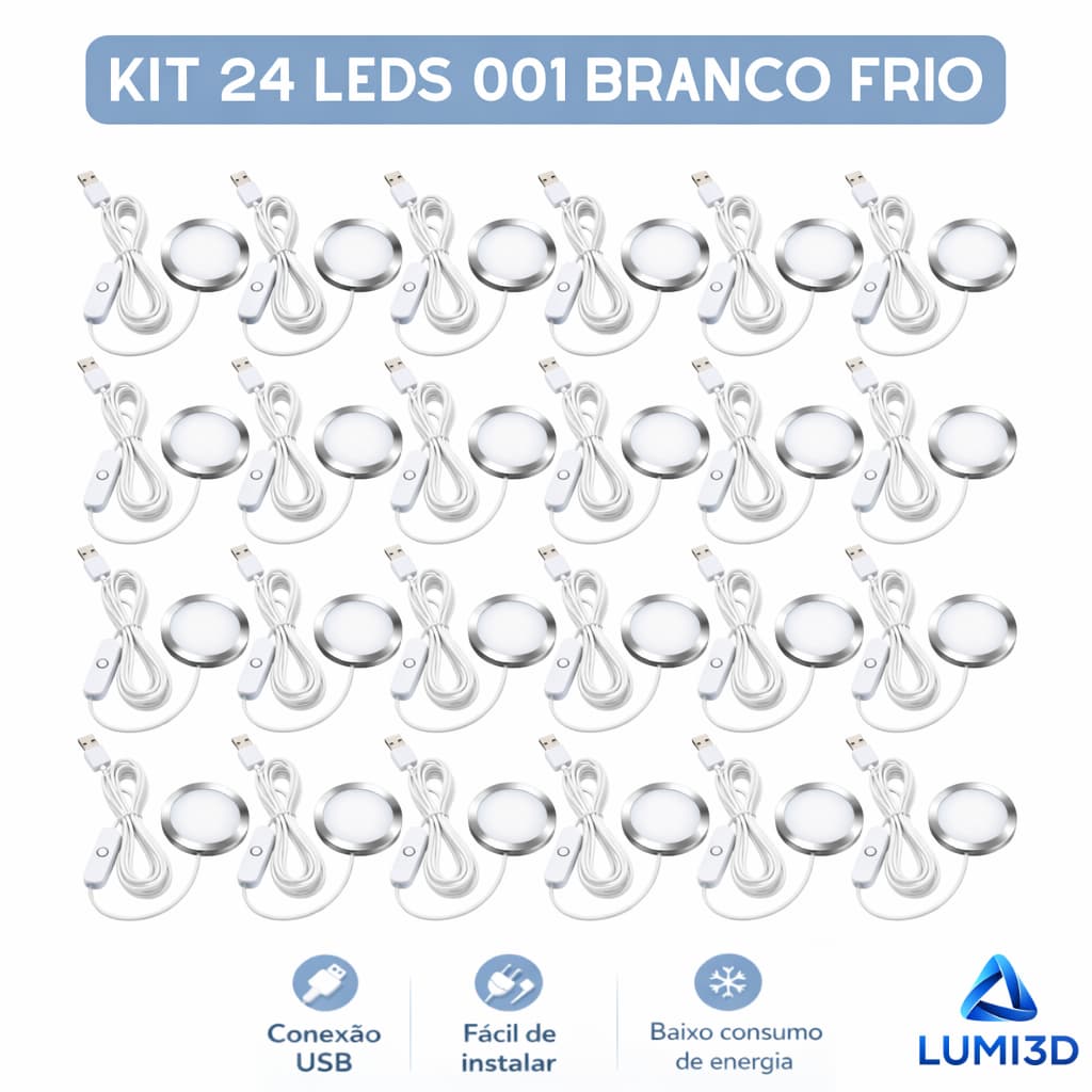 Kit 24x LED 001 Branco Frio USB 5V para Impressora 3D Bambu Lab Projeto DIY