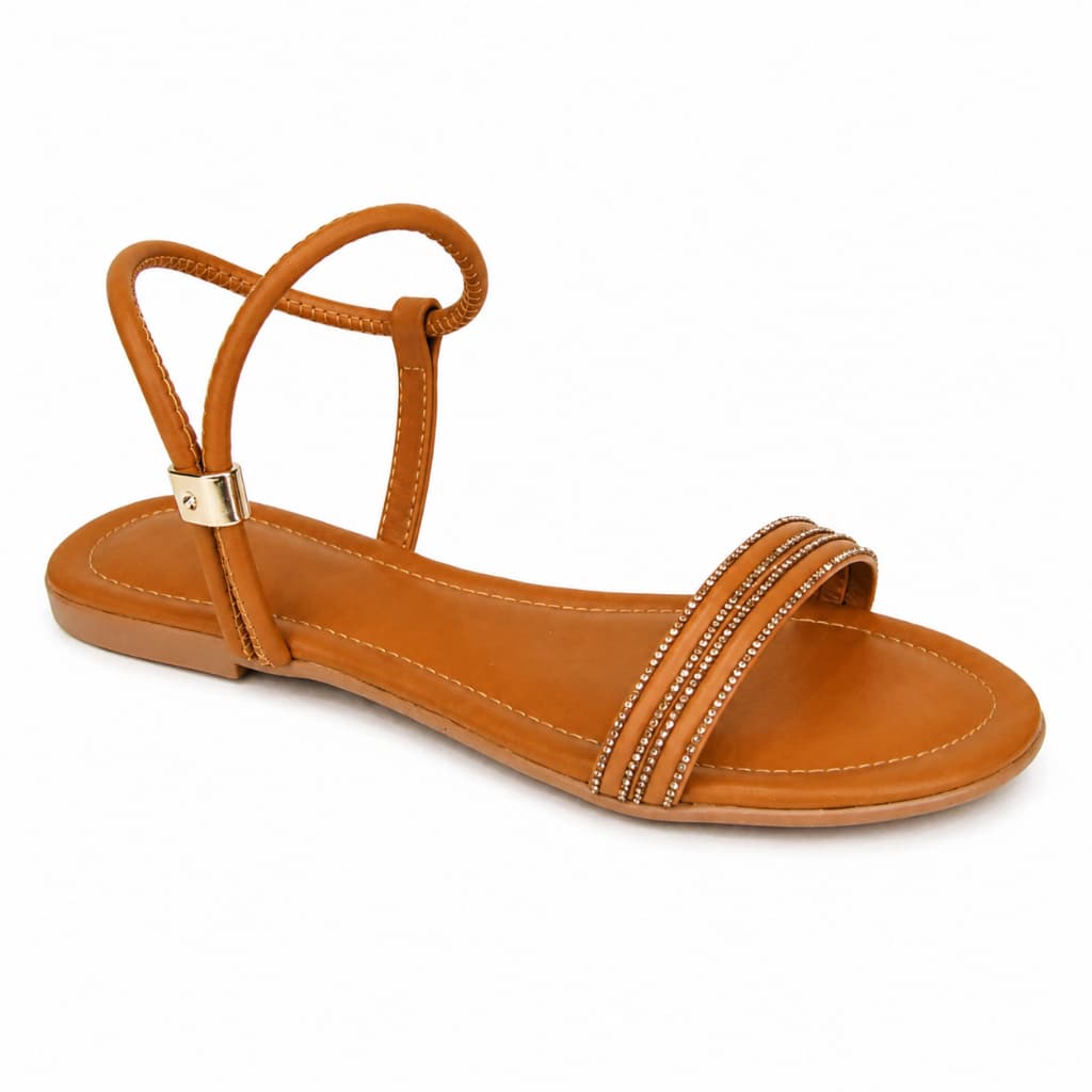 Sandália Rasteira Feminina com Strass Brilho Napa Conforto Ajuste CasuaL Leve Macio + Necessaire