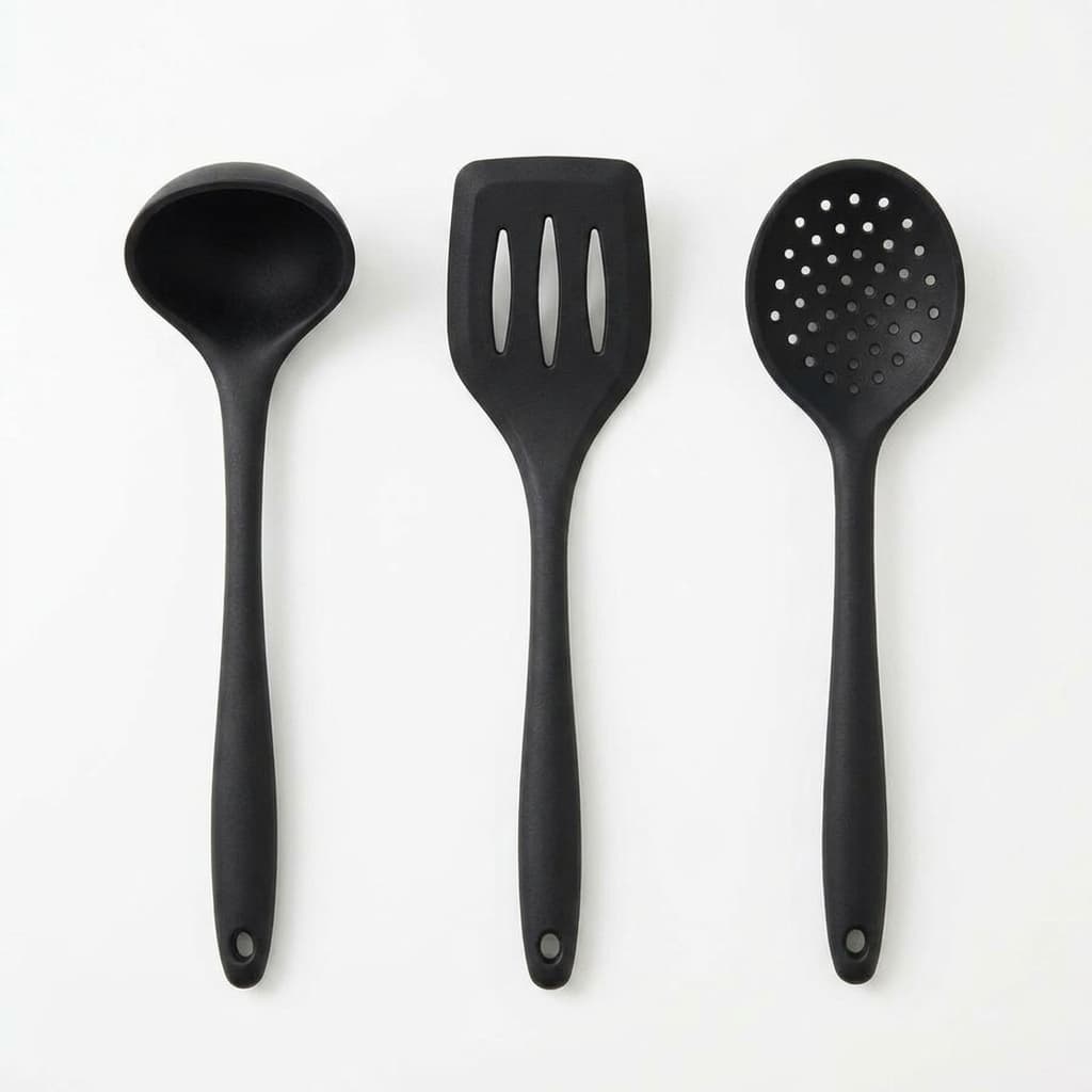 ECOs Kit Utensílios de Silicone Espátula Vazada 29 cm Concha 28,2 cm Escumadeira 28 cm Não Risca Panela Cozinha Moderna