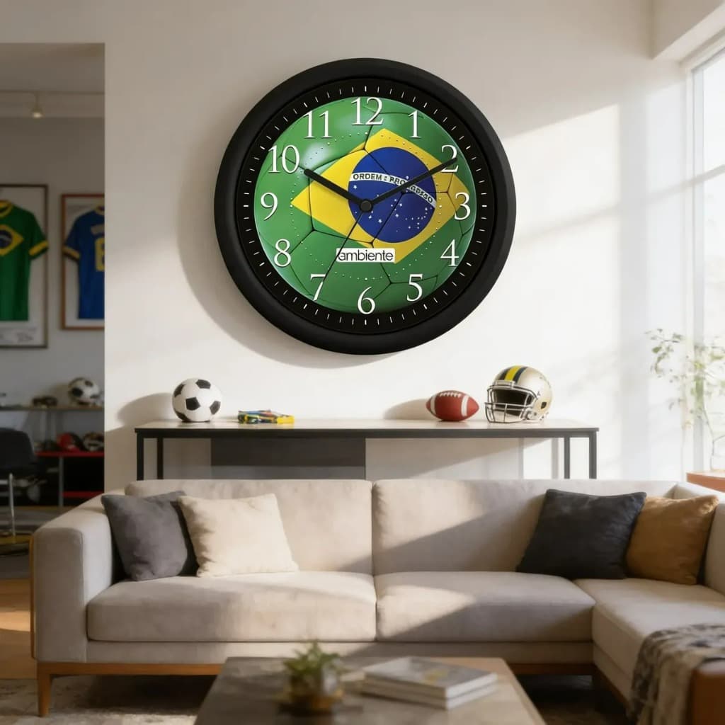 Relógio De Parede Brasil Decorativo Futebol Copa 1945 Preto Verde
