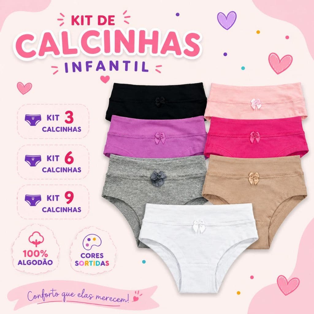 Calcinha Menina Algodão Cotton Super Conforto - 3, 6 ou 9 peças 1299-K-C1