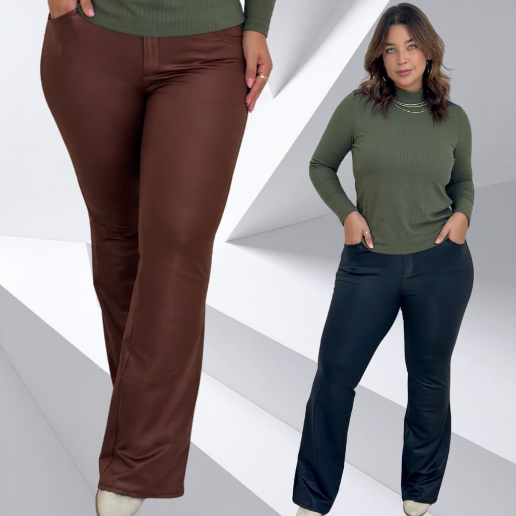 Calça Flare Plus Size Cirrê Hot Pants Legging Disfarça Barriga  Boca de Sino