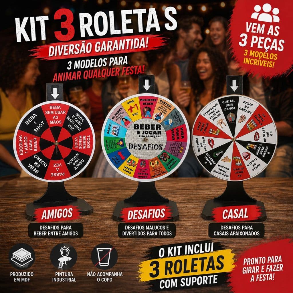 Kit de 3 Roletas de Shot para Festas, Baladas, Diversão, Bebidas, Casal Combo com 3 Modelos