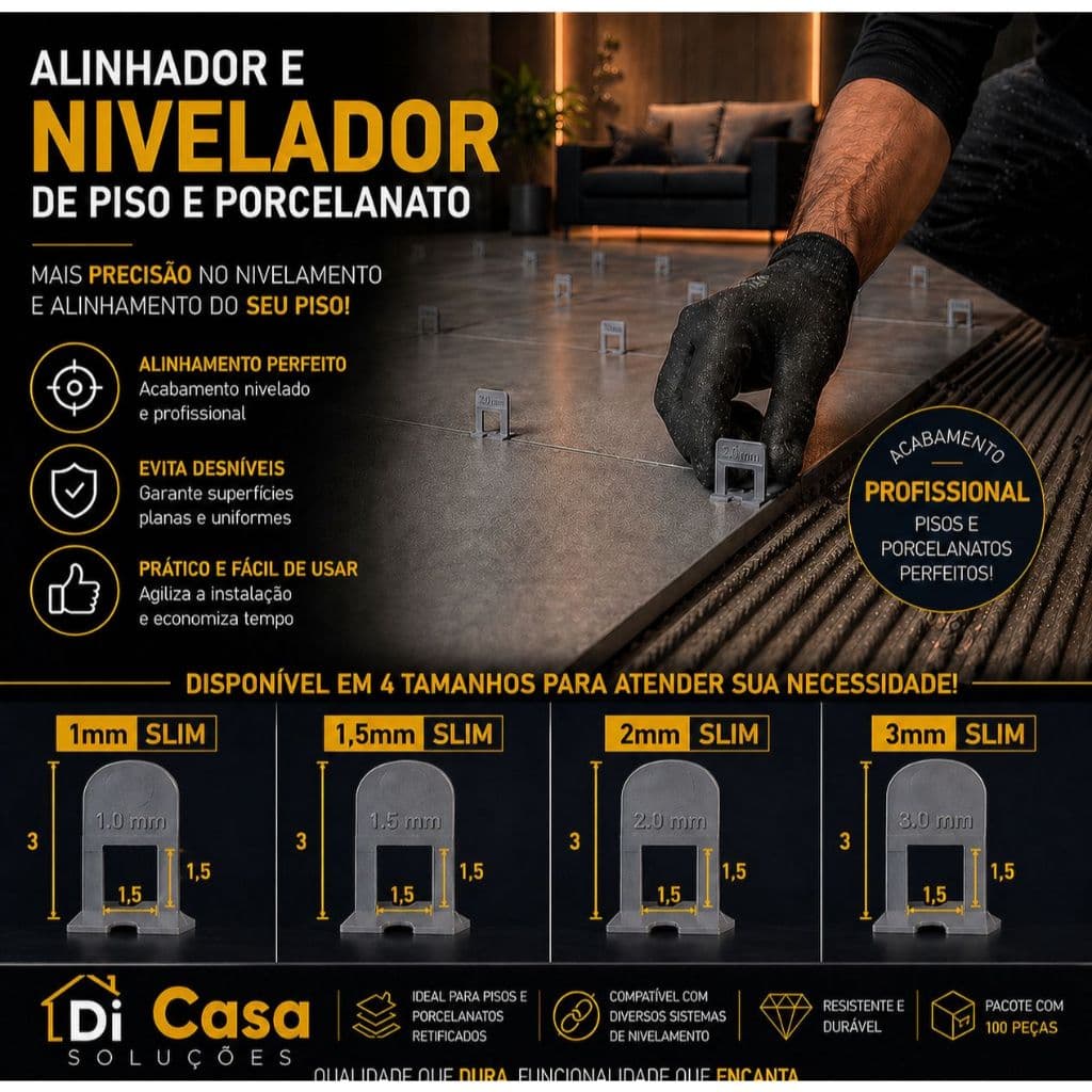 Nivelador Espaçador Alinhador 1 mm / 1,5 mm / 2 mm / 3 mm para pisos e porcelanatos pacote com 200 / 500 / 800 unidades